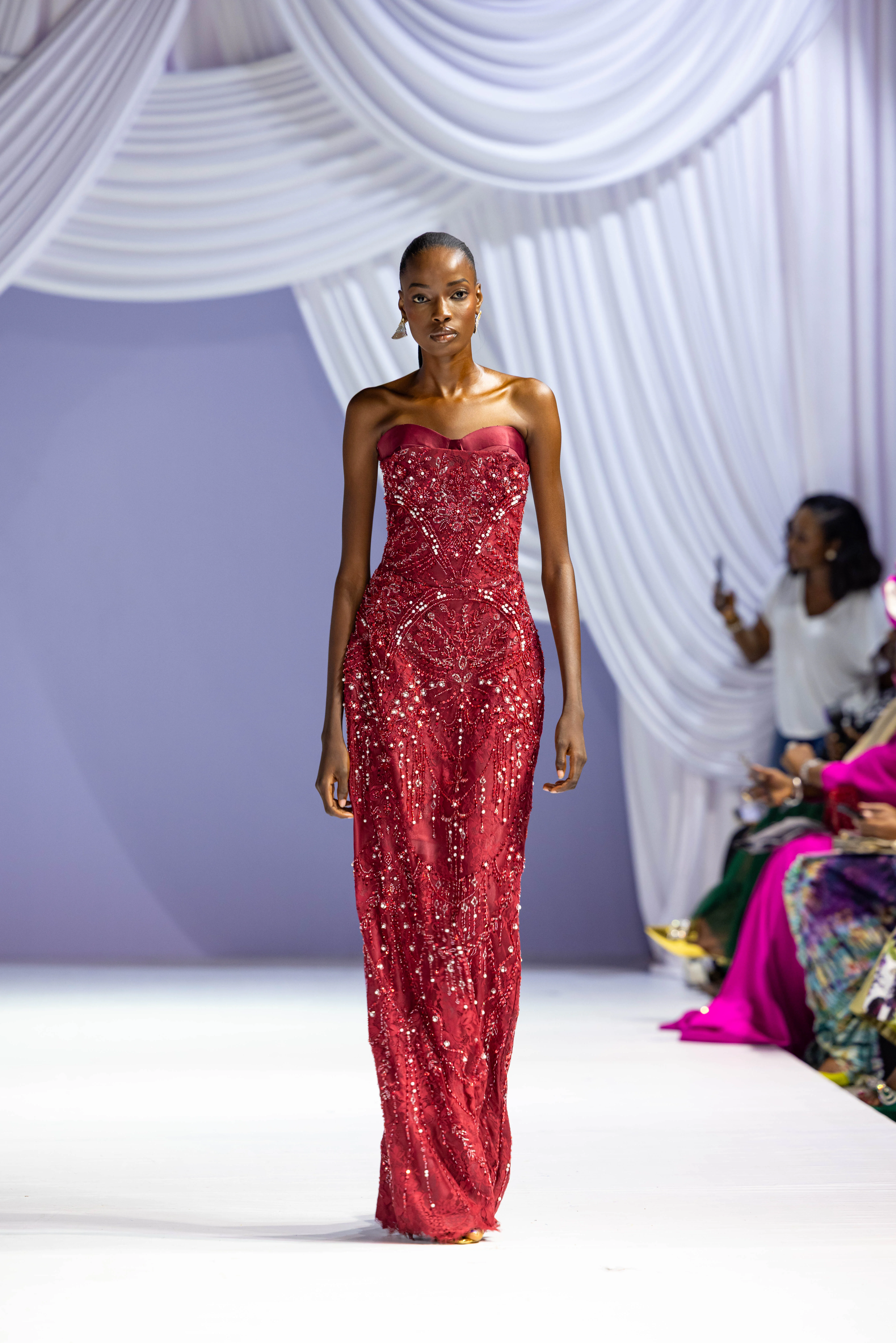 crimson embellished gown