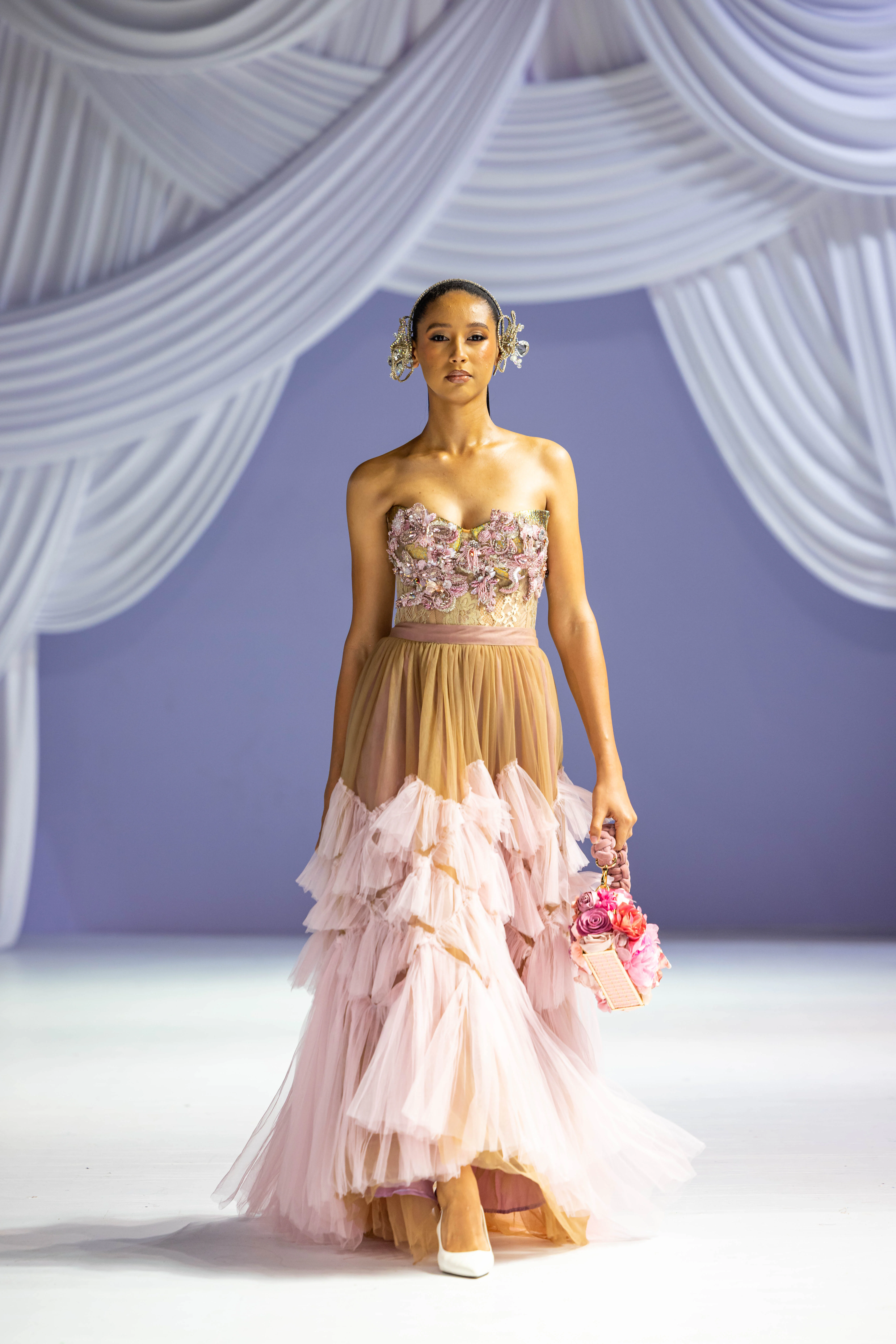 Lanre Da Silva blush tulle couture gown