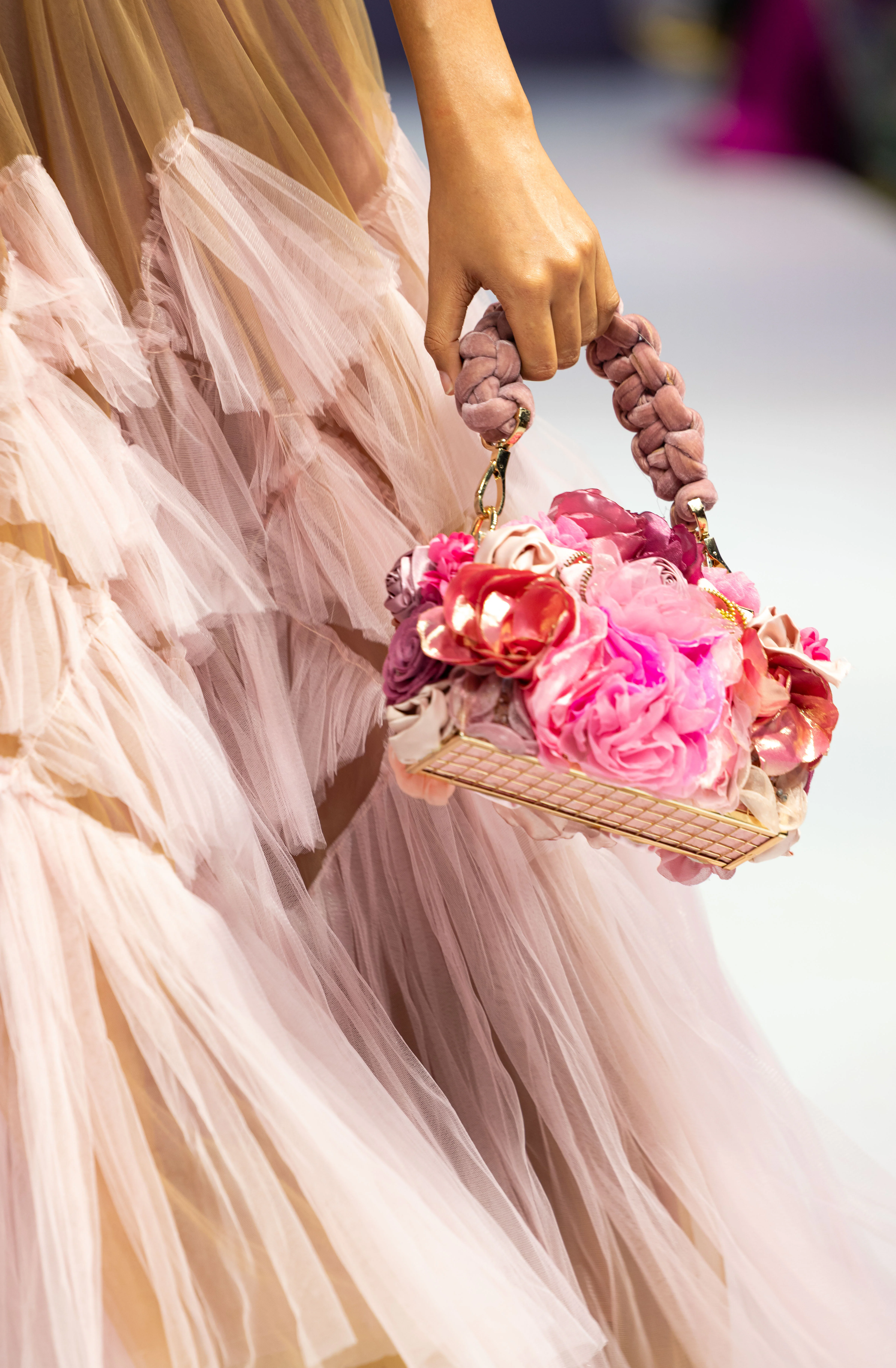 Handmade floral evening bag detail