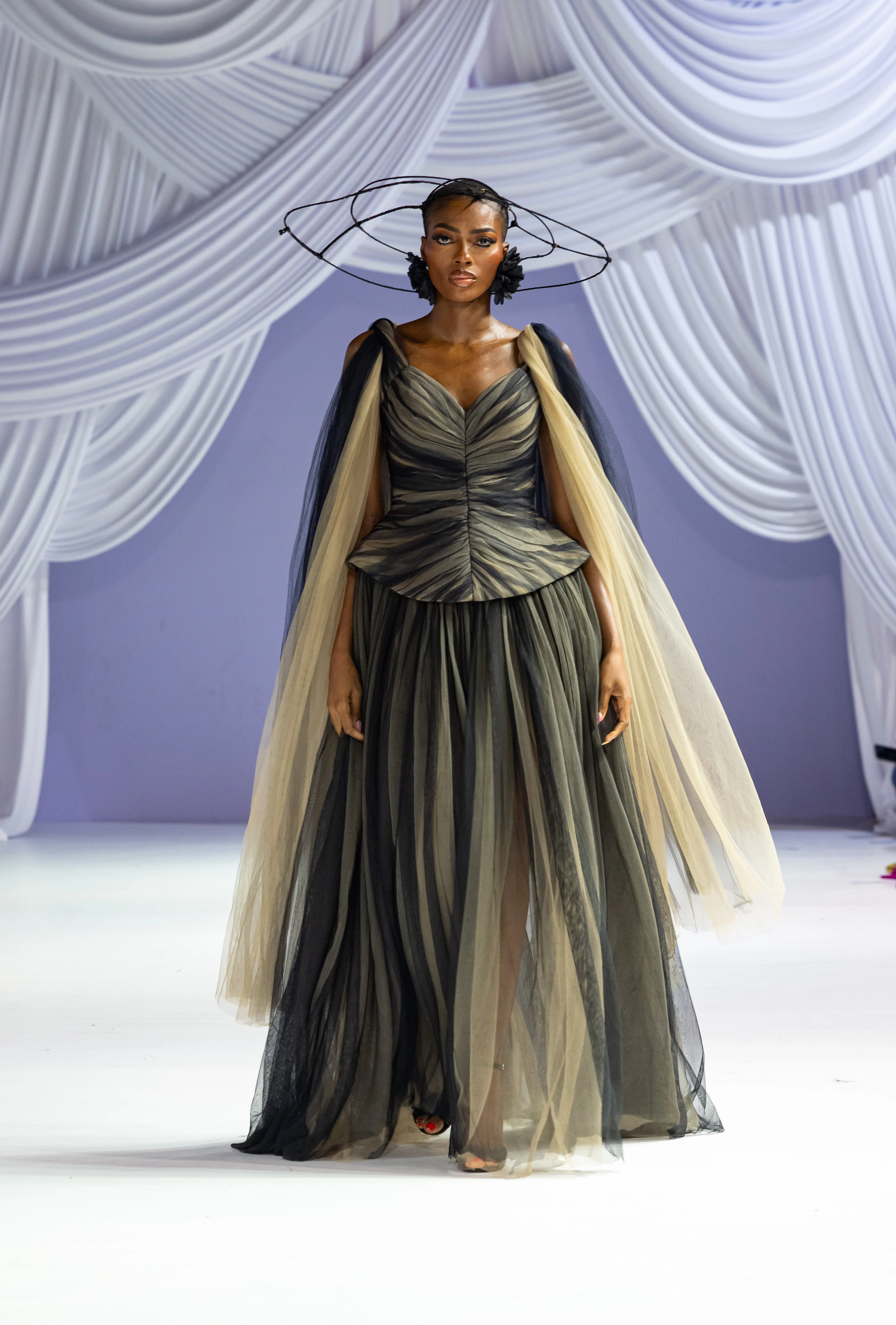 Lanre Da Silva grey sculptural runway gown
