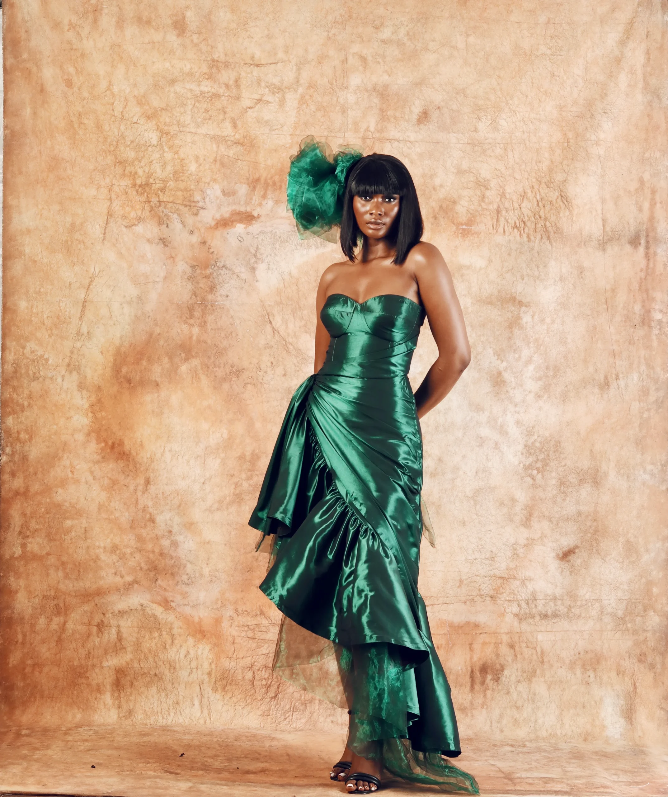 lamé foil strapless ruched peplum dress view 3