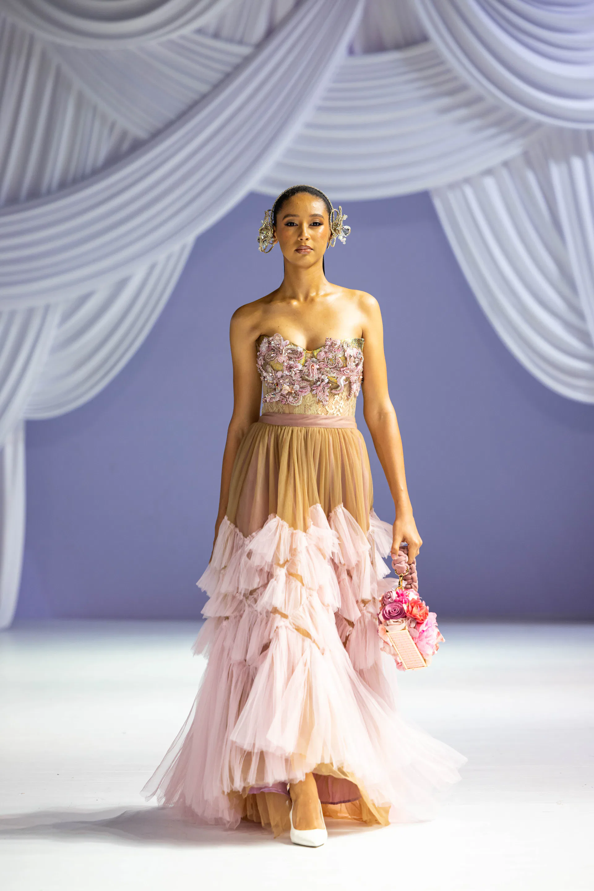 Lanre Da Silva blush tulle couture gown