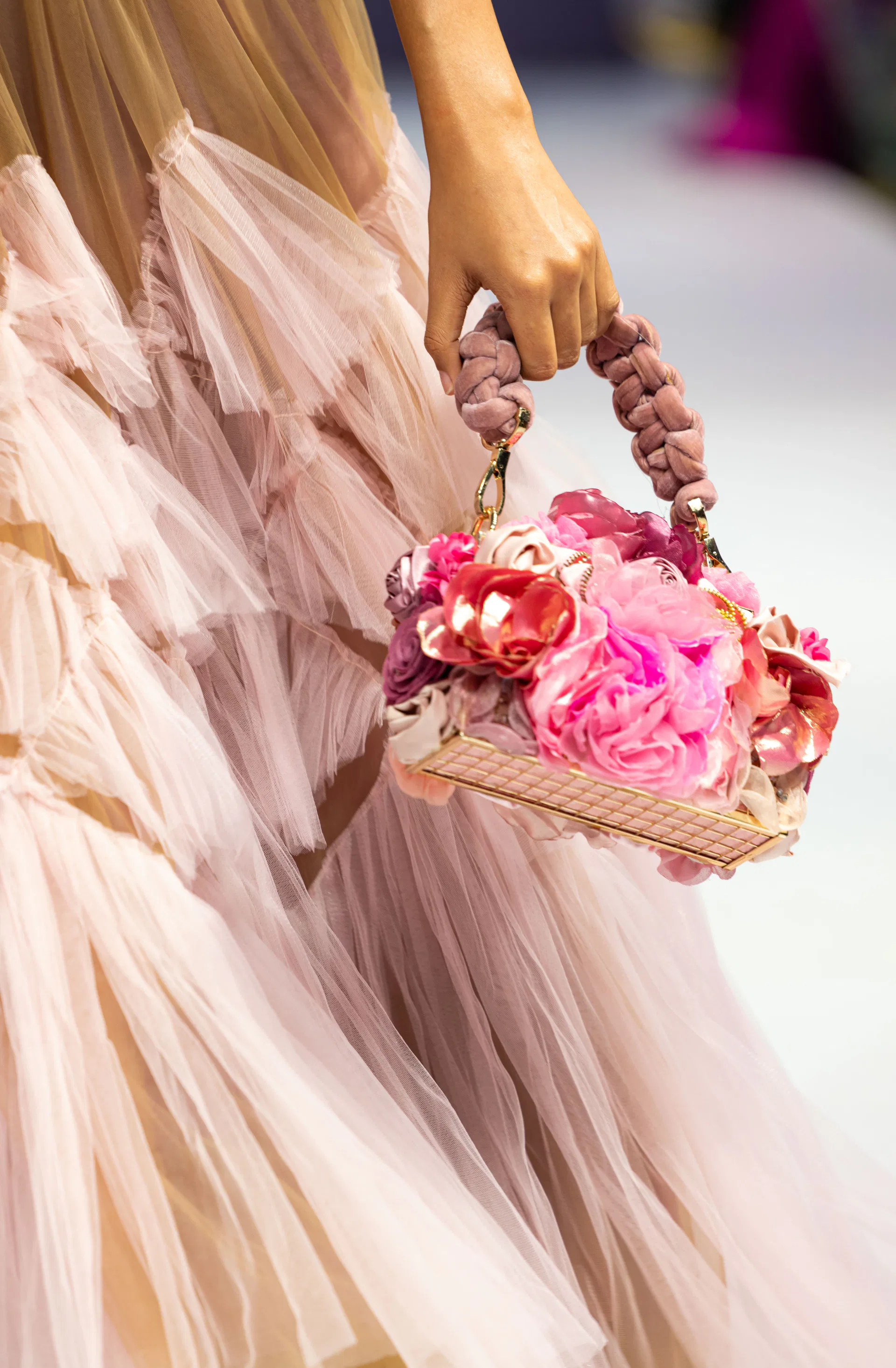 Handmade floral evening bag detail